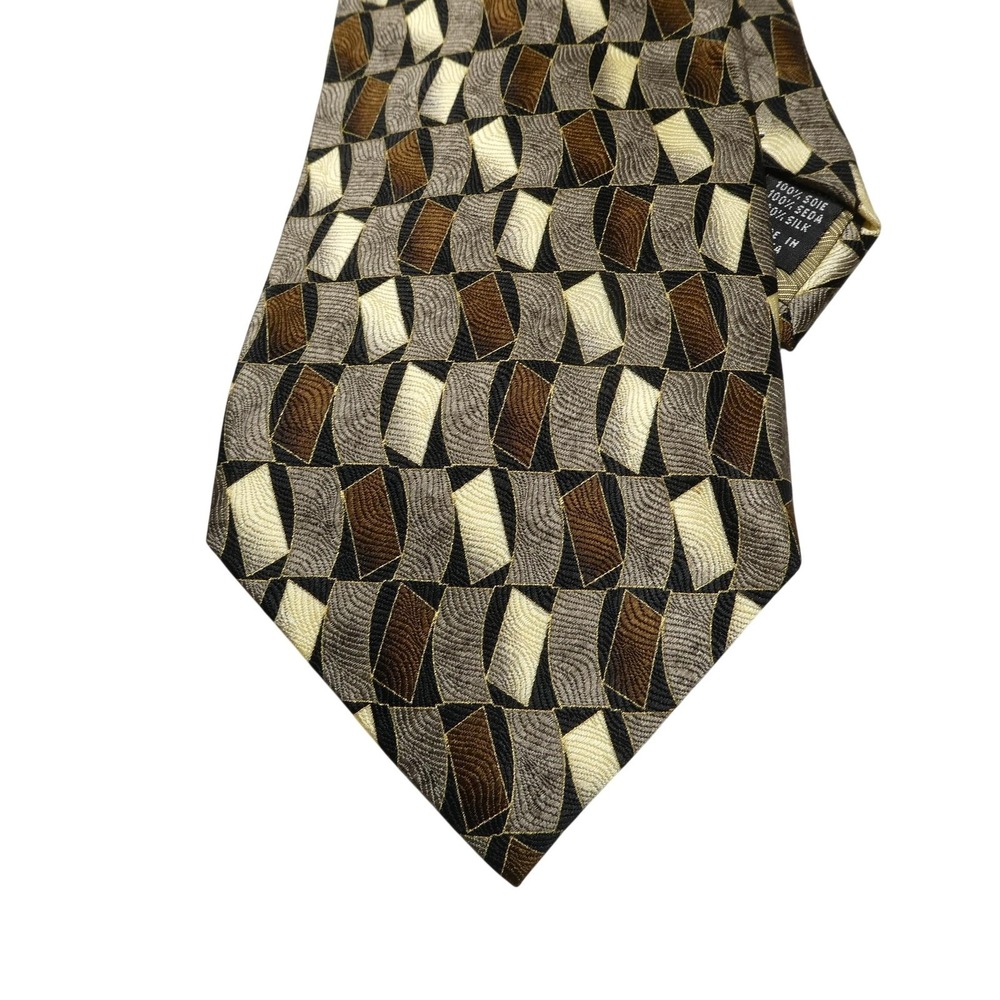 Bergamo New York Tie Mens One Size Brown Geometric 100% Silk Woven Necktie